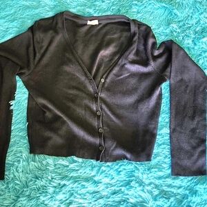 Black knit cover up V Neck Button Up Top Heart Hip